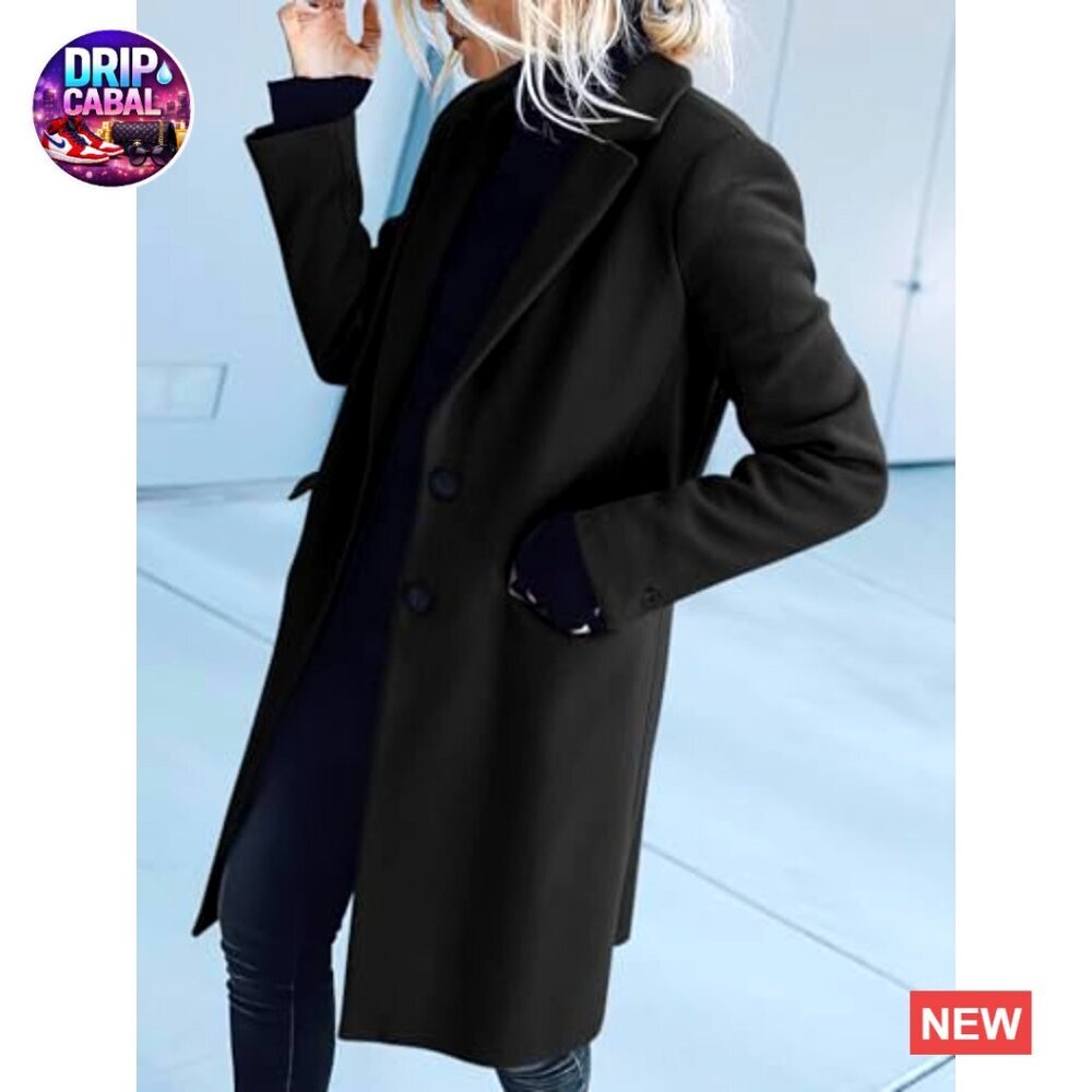 Classic Peacoat Notched Lapel Loose Fit Long Trench Coat Fall Winter Outerwear - Picture 4 of 7
